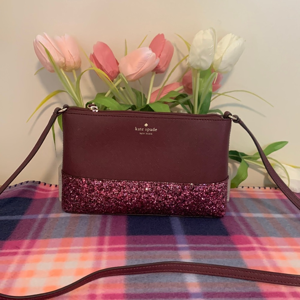 Kate Spade Burgundy and Pink Glitter Crossbody Bag - Picture 2 of 9